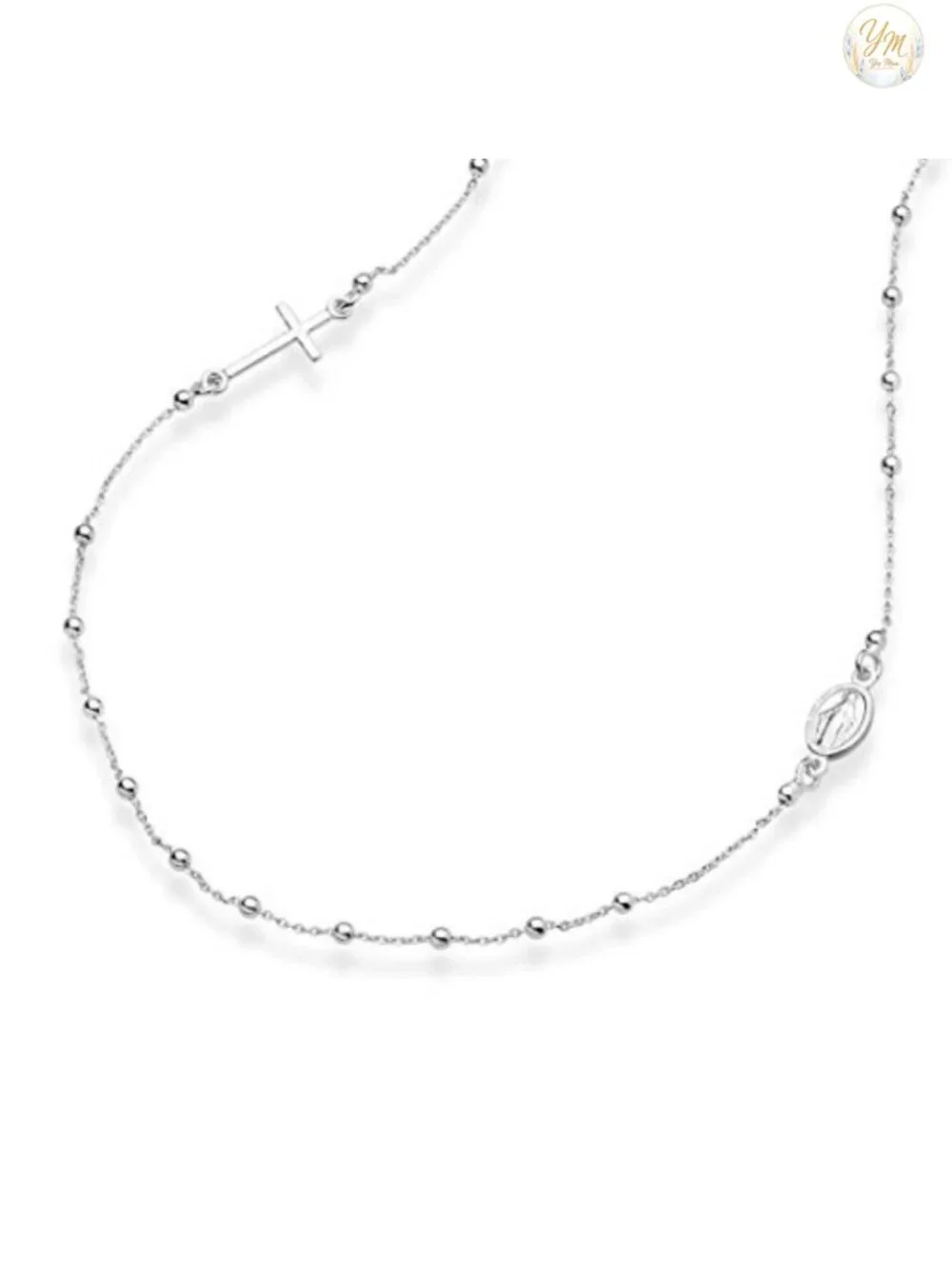 Sterling Silver Rosary Cross Necklace for Women, Dainty Italian Chain